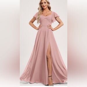 J.J’s Women’s A-line V-Neck Floor-Length Chiffon Bridesmaid Dress With Ruffle 6